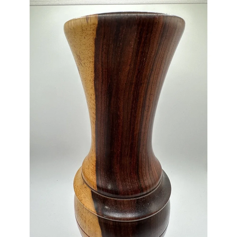 Vintage Multitone Solid Wood Hand Crafted‎ Turned Footed Bud Vase 6